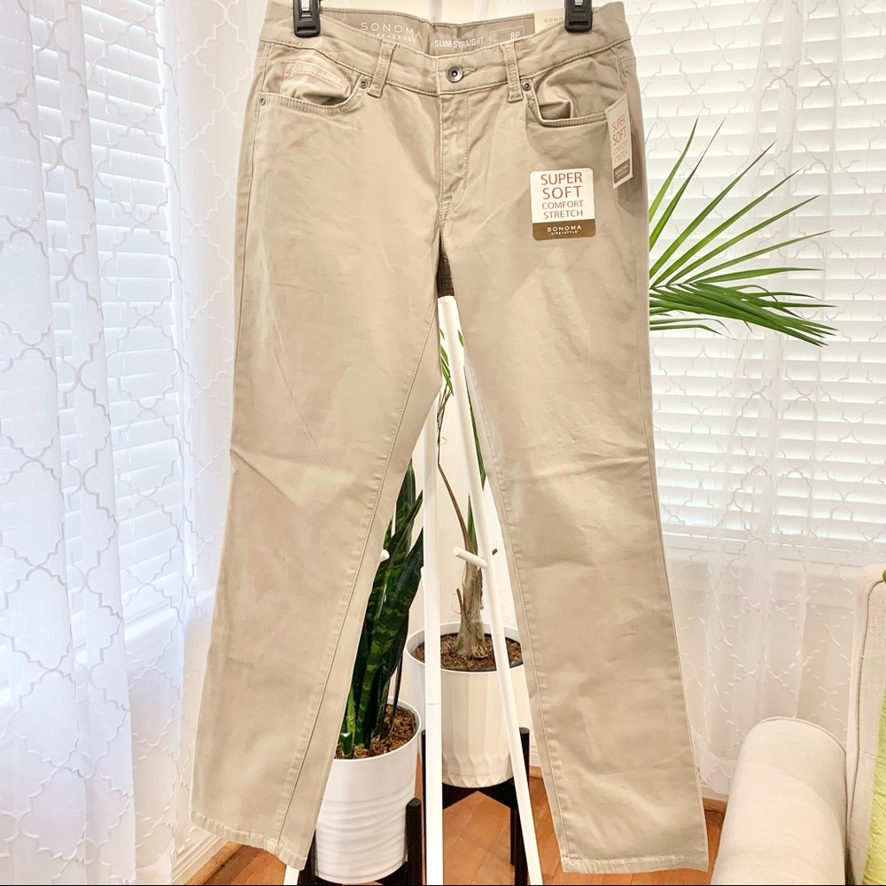 SONOMA Slim Straight Super Soft Comfort Stretch Pants (Latte, Size 8P)